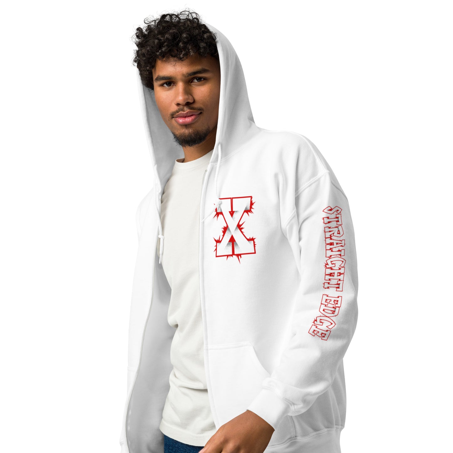 Hoodie Zip Straight Edge Art2 (White)