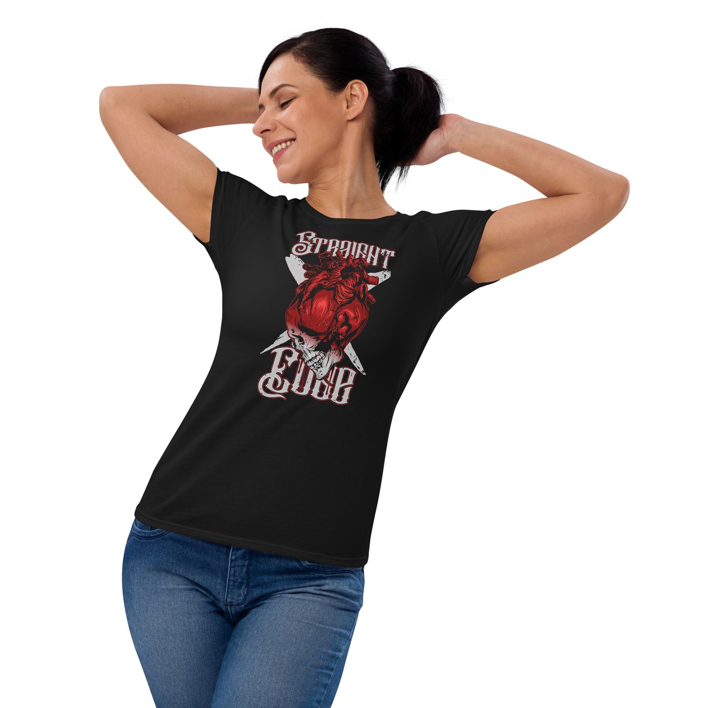 T-Shirt Women Straight Edge Heart (Black)