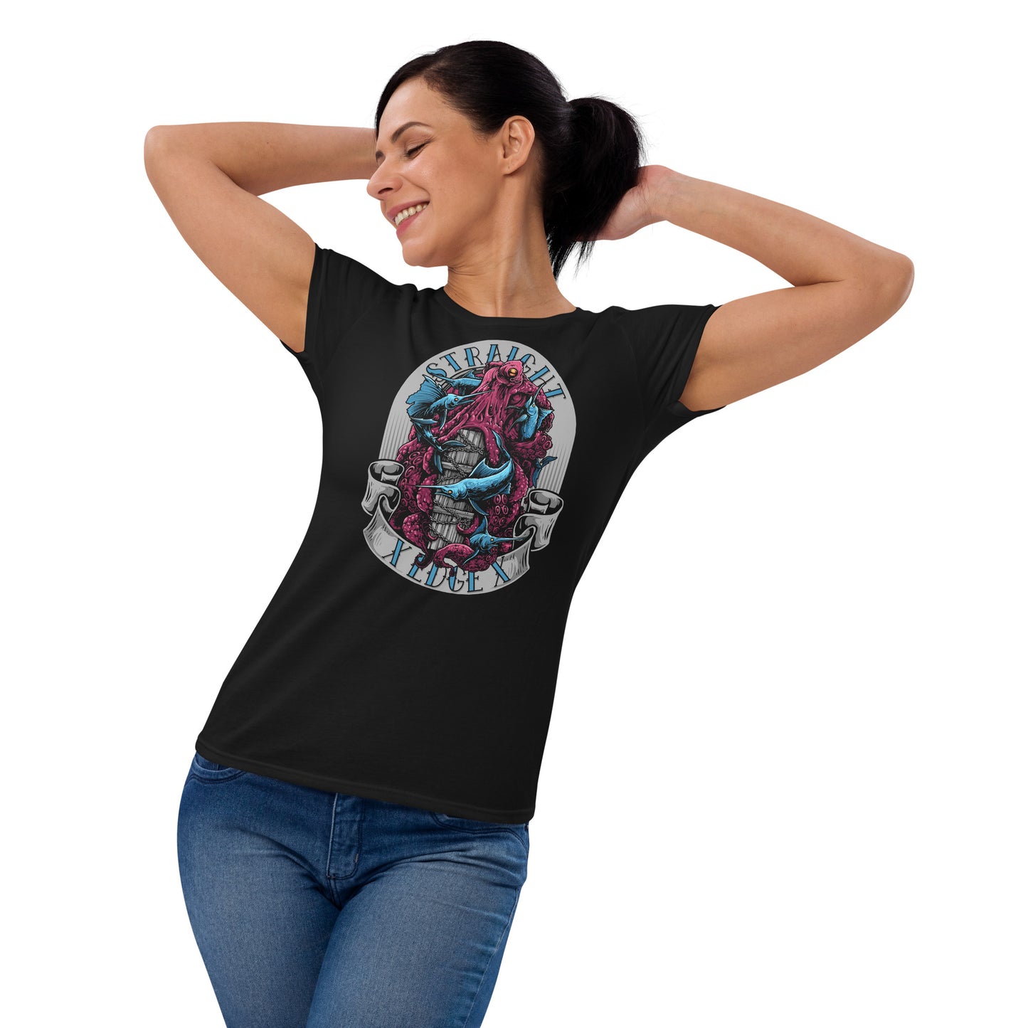 T-Shirt Women Straight Edge Octopus (Black)