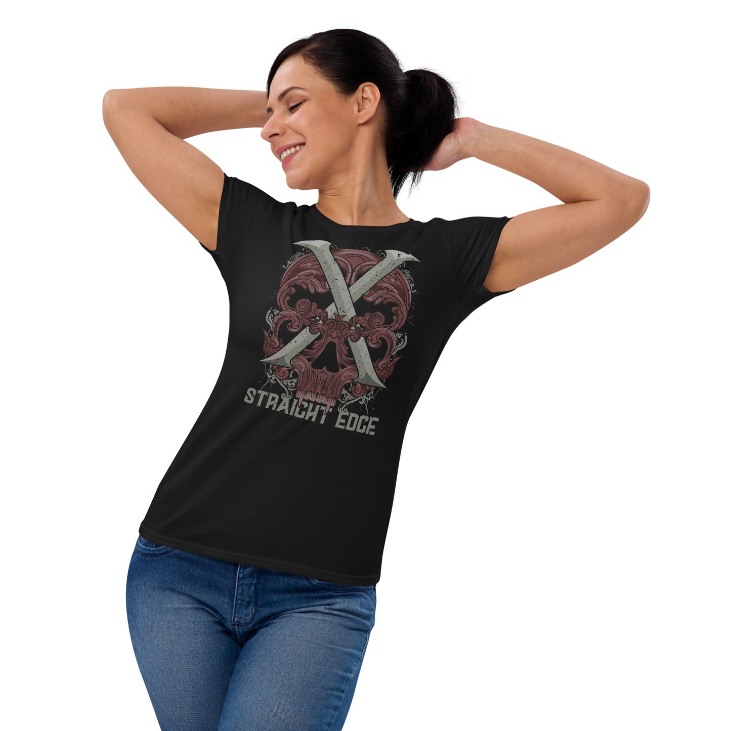 T-Shirt Women Straight Edge Skull (Black)