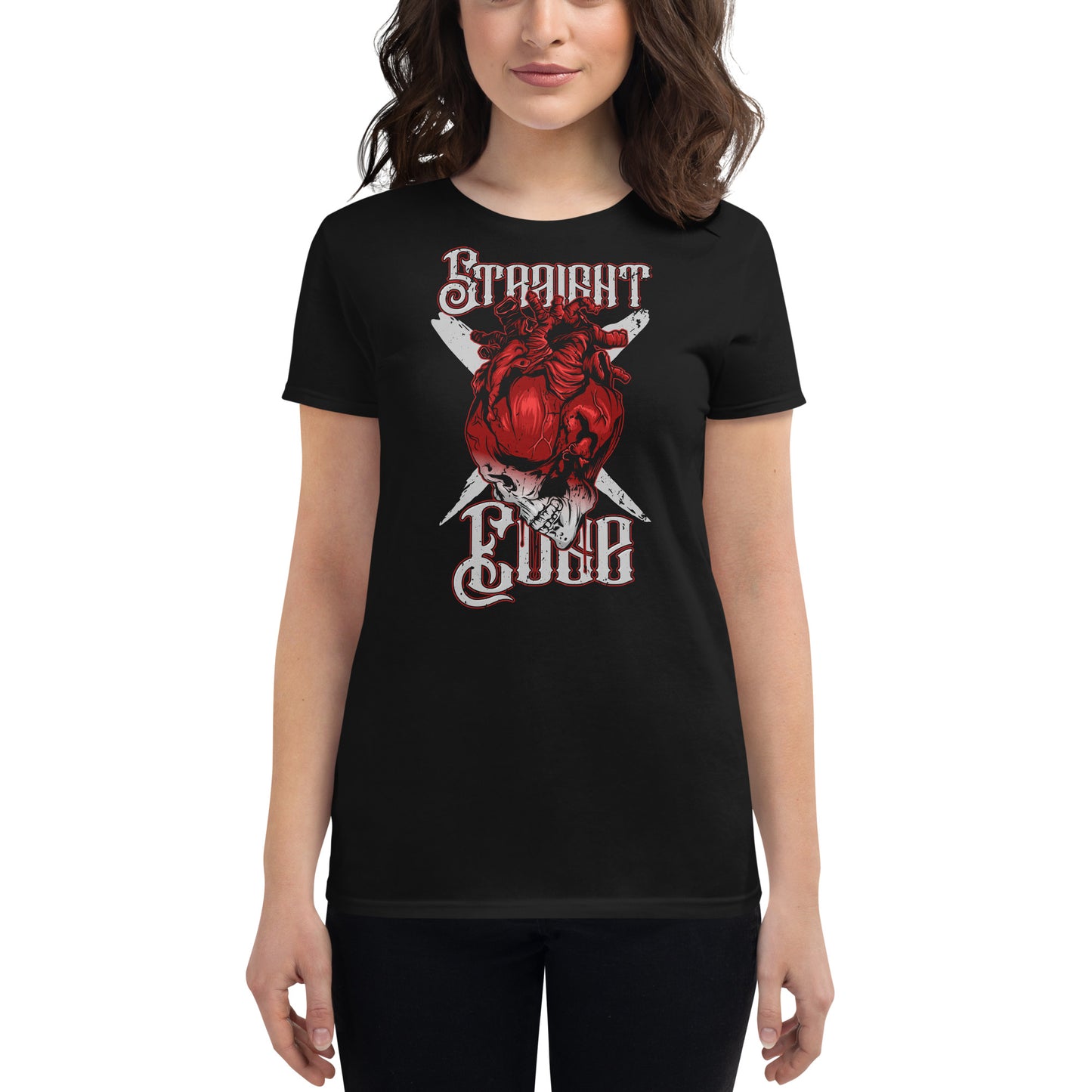 T-Shirt Women Straight Edge Heart (Black)