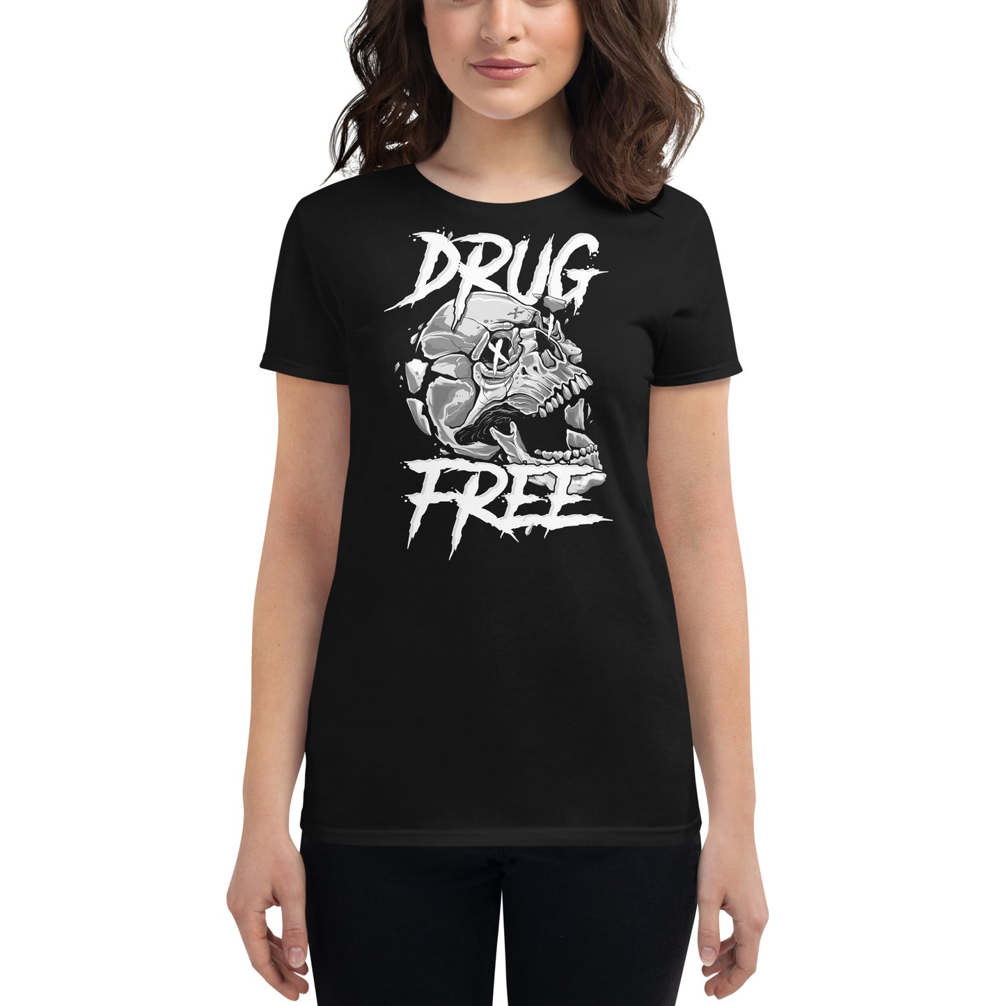 T-Shirt Women Straight Edge Drug Free (Black)