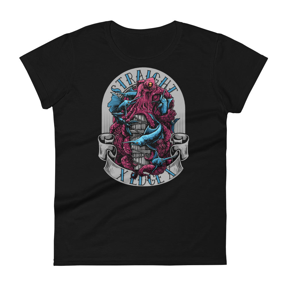 T-Shirt Women Straight Edge Octopus (Black)