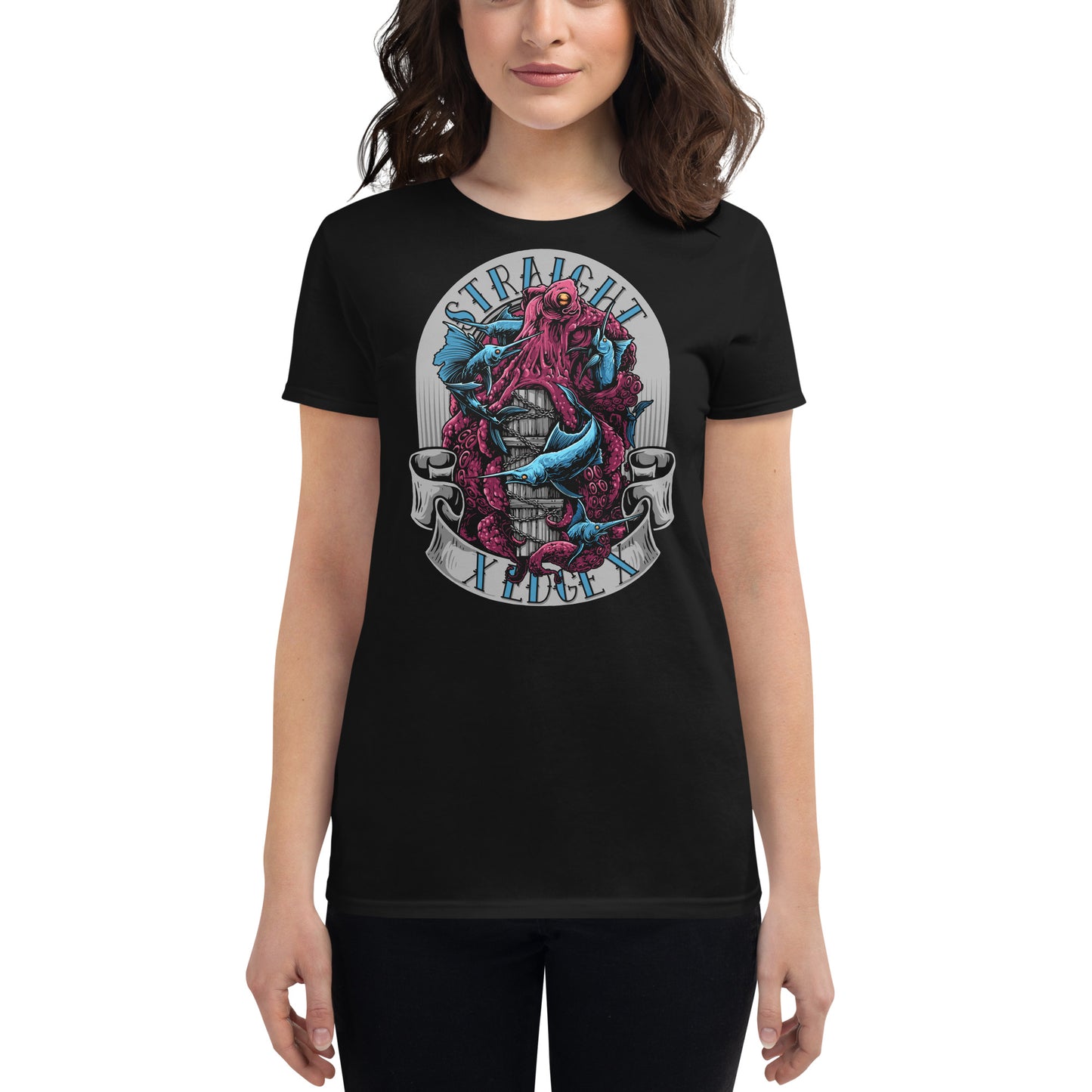 T-Shirt Women Straight Edge Octopus (Black)