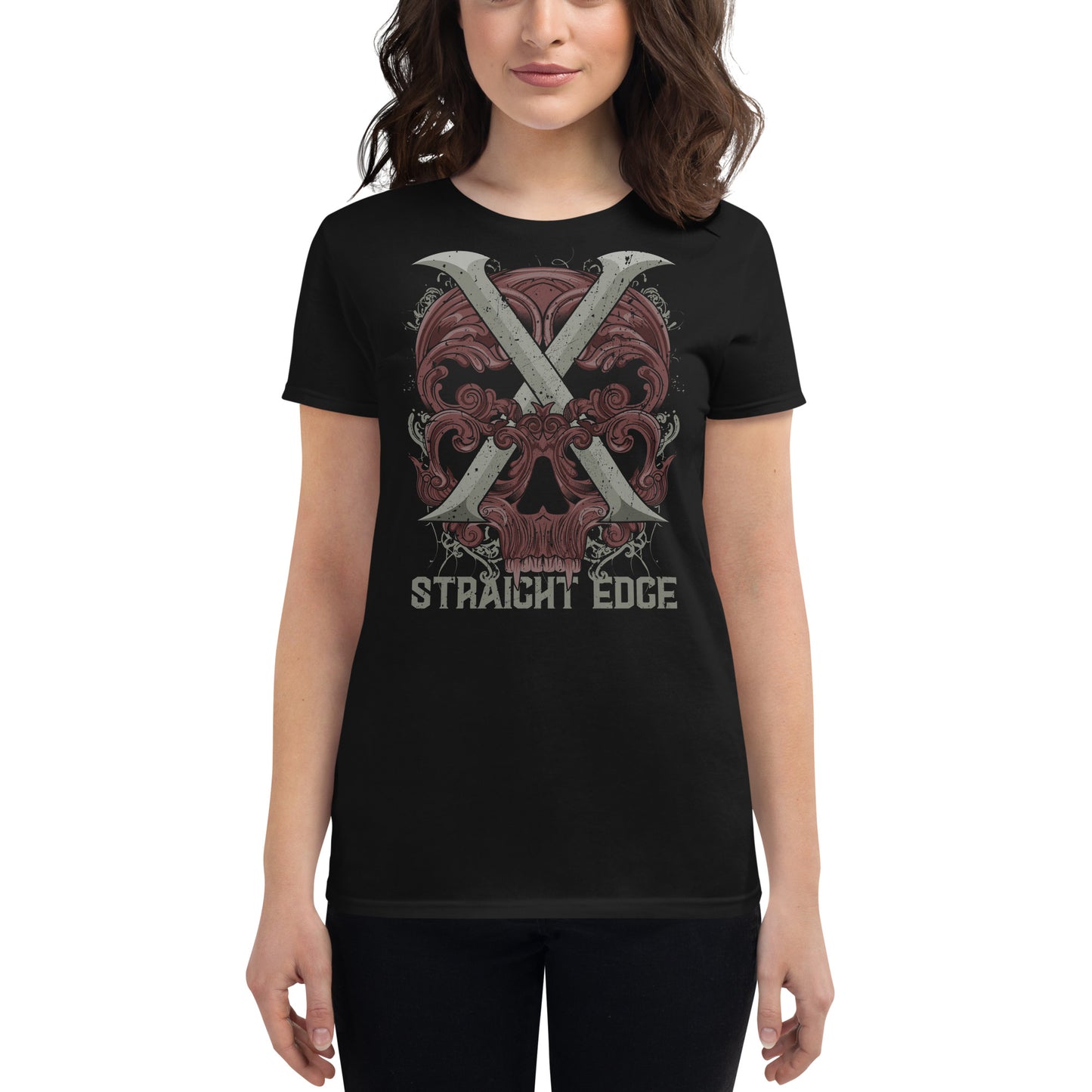 T-Shirt Women Straight Edge Skull (Black)